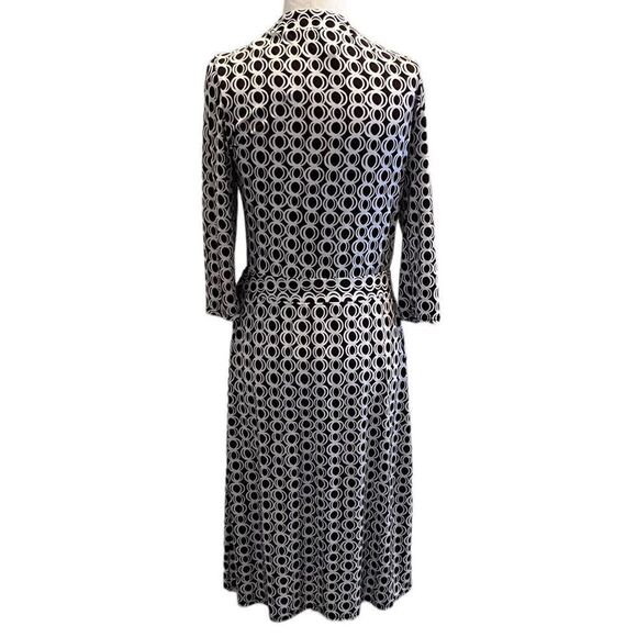BISOU BISOU MICHELE BOHBOT KNIT WRAP STYLE DRESS BLACK WHITE GEOMETRIC SIZE 8 - Picture 4 of 8